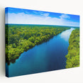 Large canvas print of a scenic Brazilian landscape in rich green and blue tones, suitable for kitchen wall art.