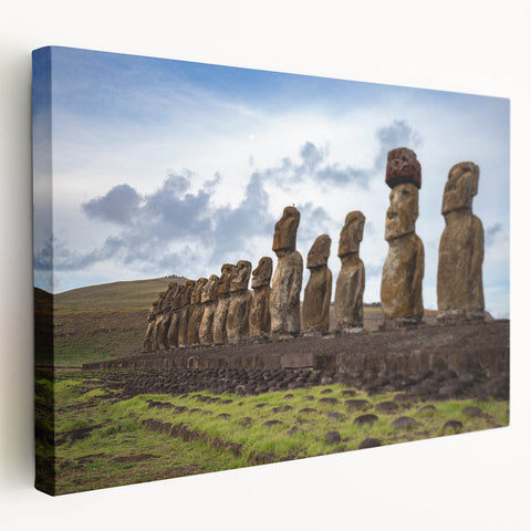 Side view of a stretched canvas featuring a serene Chilean landscape in soft earth tones, ideal for kitchen wall art.
