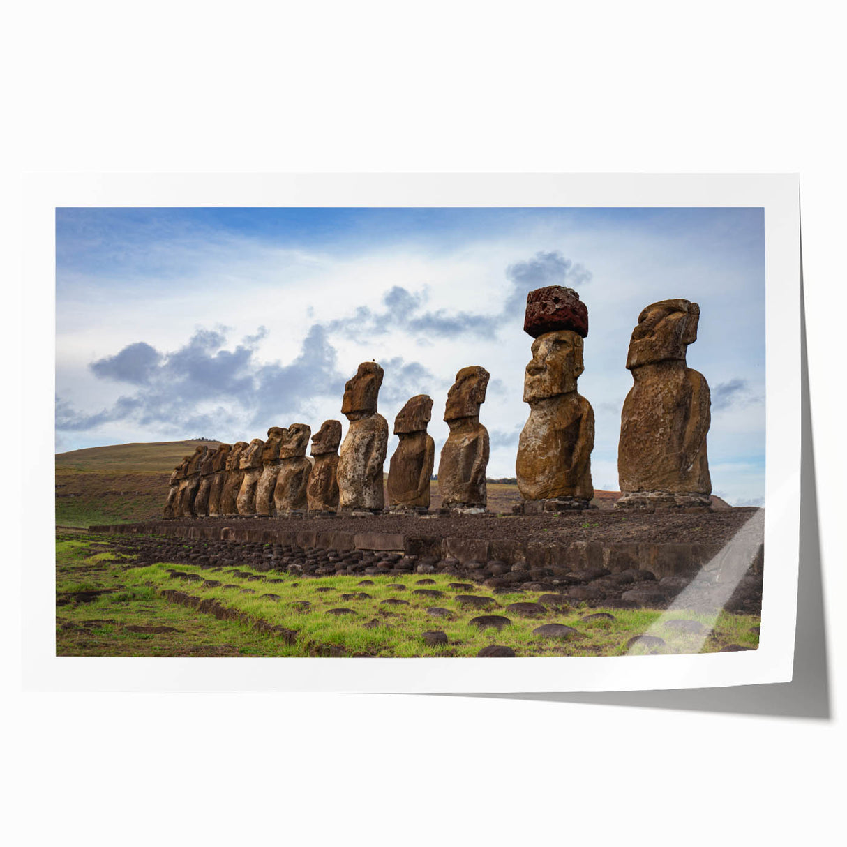 Extra large rolled print of a Chilean landscape with vibrant green and blue tones, ideal for art wall dining room.