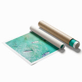 Extra large rolled print of a vibrant Colombian landscape with vivid floral elements, suitable for classy bathroom wall art.