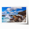 Rolled print of Galapagos scenery with vibrant greens and blues, ideal for art wall dining room.