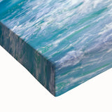 Large art of a black and white landscape painting of the Galápagos on stretched canvas, suitable for bedroom wall decor.