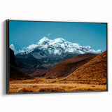 Black and white landscape art painting of Ecuador, framed canvas in vintage poster style, ideal for bedroom decor.