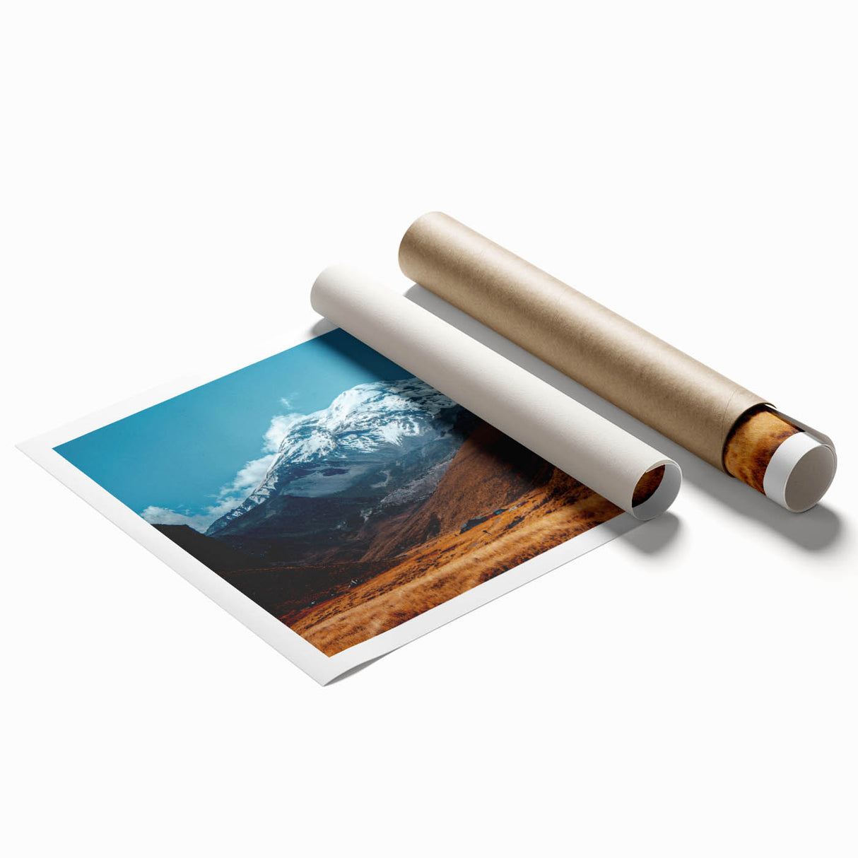 Extra large rolled print of Ecuadorian landscape with vibrant floral elements, ideal for classy bathroom wall art.