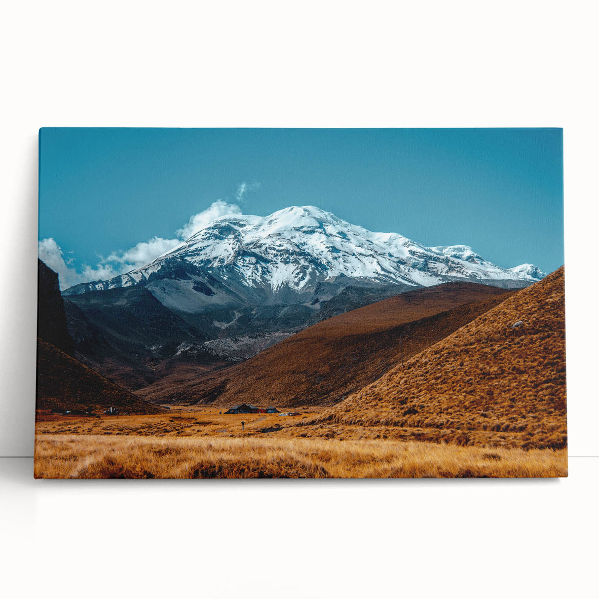 Black and white photograph of Ecuadorian landscape on stretched canvas, ideal for kitchen wall art.