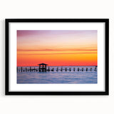 Extra large abstract art print of colorful, textured scenery on a black framed canvas, ideal for living room decor.