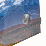 Mid-century modernist large abstract art print of an Alaskan landscape on acrylic glass, ideal for dining room decor.