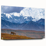 Acrylic print of a serene Alaskan landscape in muted earth tones, ideal for bedroom or dining room decor.