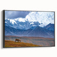 Black and white framed canvas of a vintage Alaska landscape, ideal for bedroom wall decor.