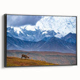 Black and white framed canvas of a vintage Alaska landscape, ideal for bedroom wall decor.
