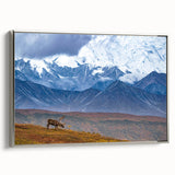 Framed canvas depicting a vintage-style Alaskan landscape in muted colors, ideal for living room decor.