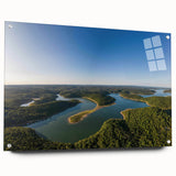 Acrylic print of a large abstract depiction of Arkansas scenery in earth tones, suited for bedroom or dining room decor.