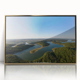 Acrylic print of Arkansas scenery in gold frame, featuring muted earth tones, ideal for modern art wall decor.