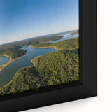 Framed canvas featuring a textured, colorful depiction of Arkansas scenery, ideal for living room decor.