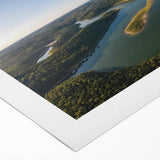 Art deco poster of Arkansas scenery in muted green and blue tones on rolled canvas, ideal for dining room wall art.