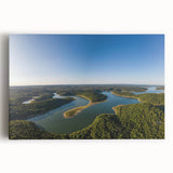 Black and white stretched canvas featuring a serene Arkansas landscape, ideal for kitchen wall art.