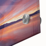 Large abstract depiction of Lake Tahoe in muted blue and green hues on acrylic glass.