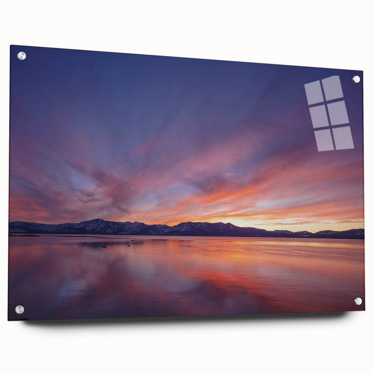 Acrylic print of Lake Tahoe with vivid blue and green tones, ideal for dining room decor.