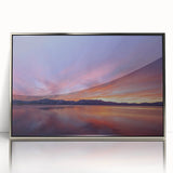 Mid-century modernist art depicting Lake Tahoe in muted blues and greens on a framed acrylic.