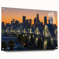 Acrylic print of Los Angeles skyline in muted earth tones, ideal for dining room decor.