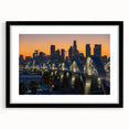 Extra large, textured abstract art print of colorful Los Angeles scenery on a black framed canvas.