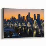 Landscape art painting of Los Angeles skyline in vibrant colors on a framed canvas, ideal for office decor.