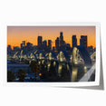 Los Angeles skyline in muted gray tones on a rolled canvas print, suitable for art wall dining room.