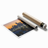 Extra large rolled print of a Los Angeles cityscape with floral overlays in soft pastel colors.