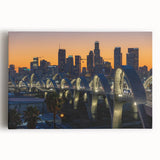 Black and white stretched canvas of Los Angeles skyline, ideal for kitchen wall art.
