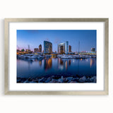 Textured abstract art print of San Diego scenery in silver frame, ideal for bedroom art.