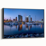 Black and white framed canvas of San Diego landscape, vintage poster style, suitable for bedroom decor.