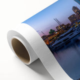 Art deco poster of San Diego skyline in pastel shades on rolled canvas, ideal for nursery wall art.