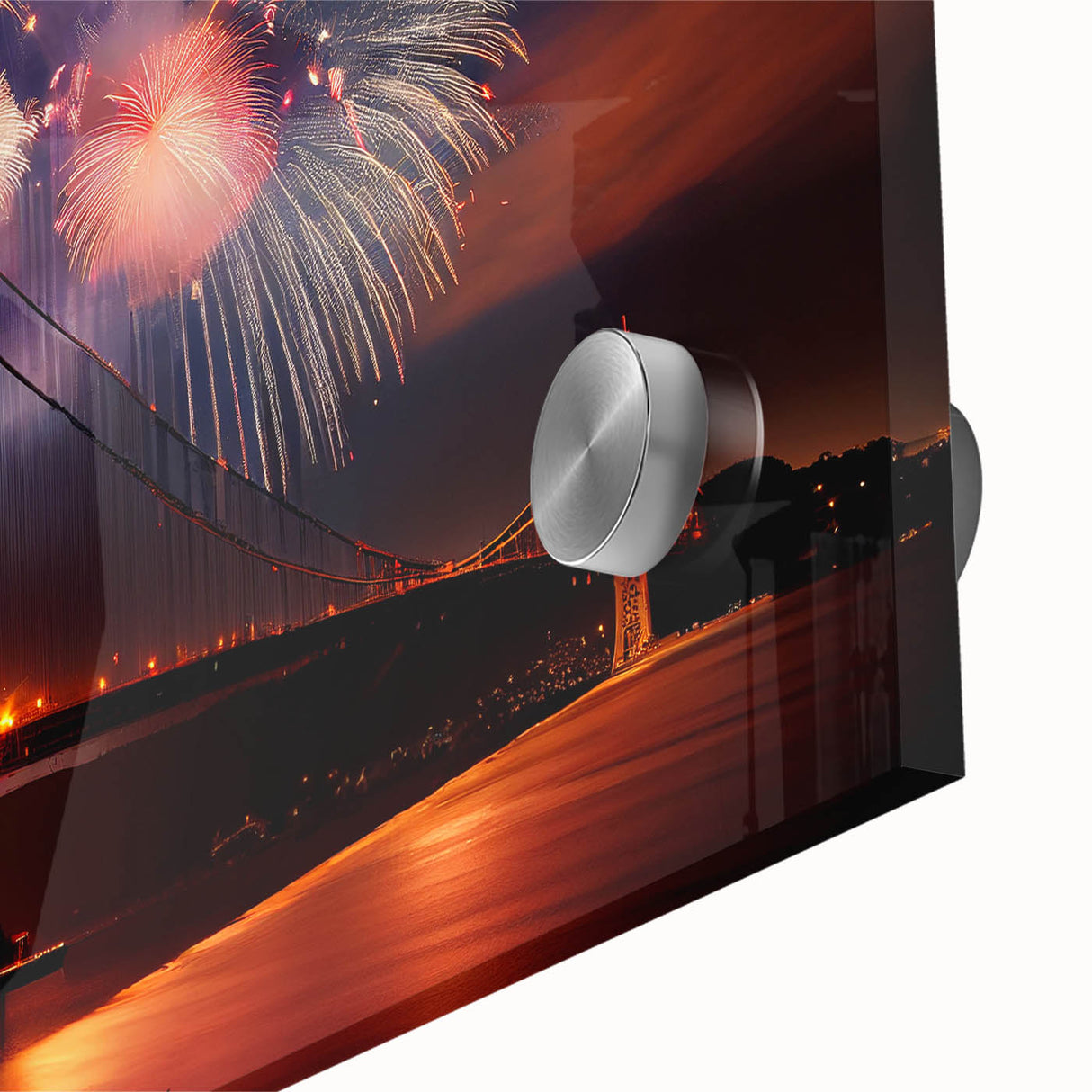 Large abstract depiction of San Francisco in muted earth tones on acrylic glass, suitable as dining room art.