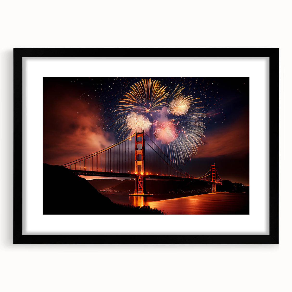 Colorful abstract art print of San Francisco in vibrant hues on a large framed canvas, ideal for living room decor.