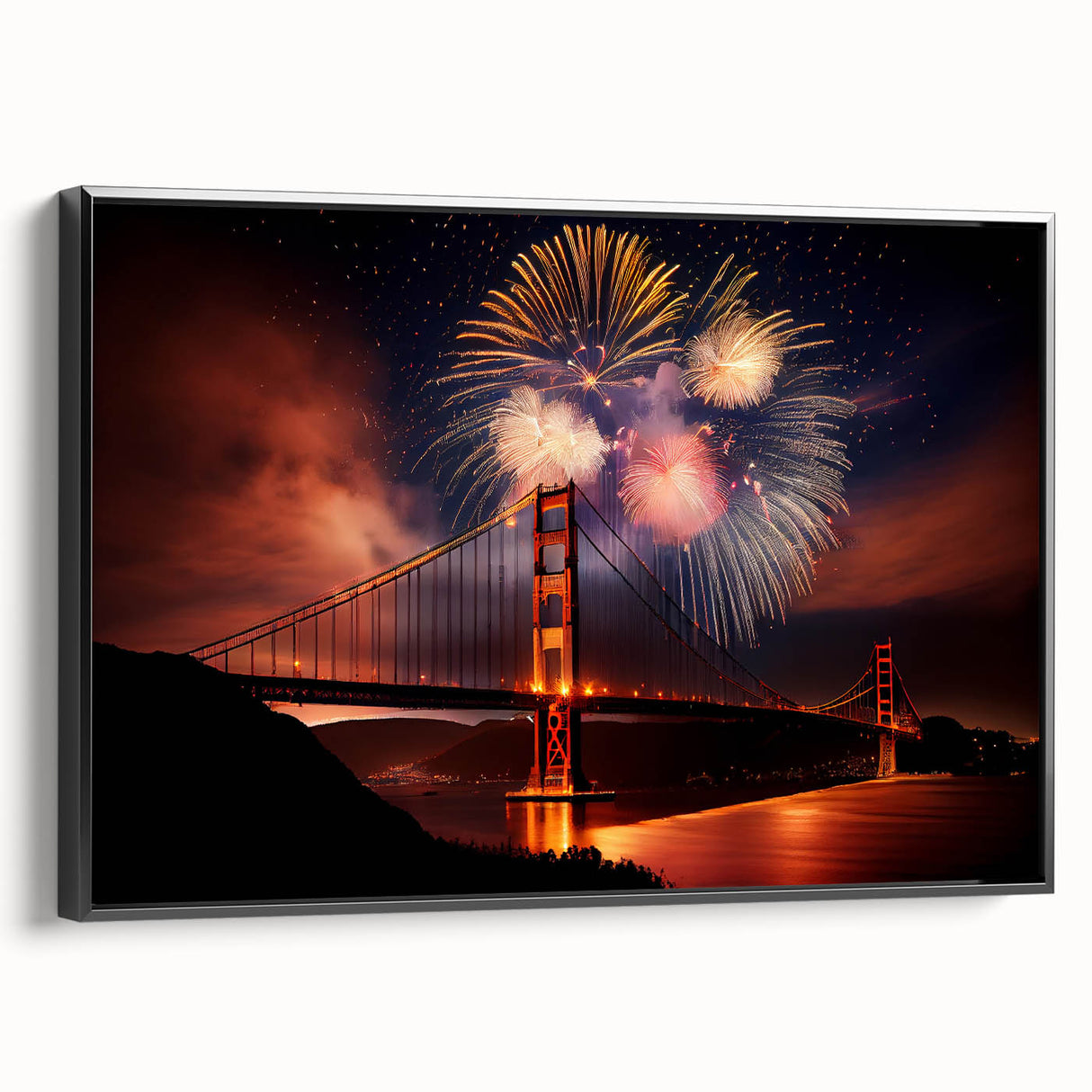 Black and white framed canvas of San Francisco landscape, ideal for bedroom wall art.