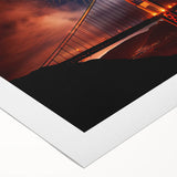 Art Deco poster featuring the San Francisco skyline in muted gold and navy hues on rolled canvas.