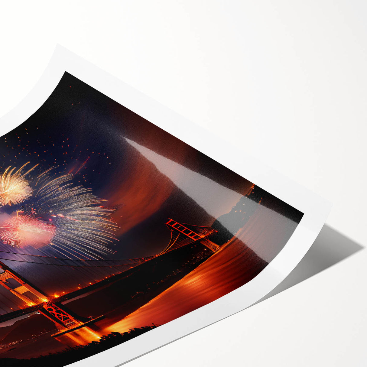 Extra large rolled print featuring line art flowers over a San Francisco scenery backdrop.