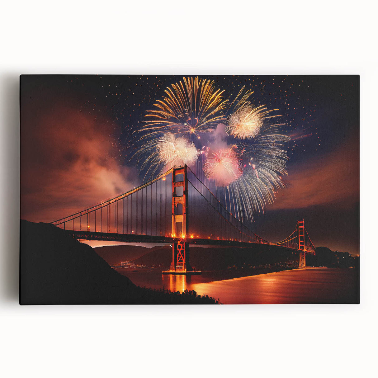 Black and white photo of the San Francisco skyline on large stretched canvas, ideal for kitchen wall art.