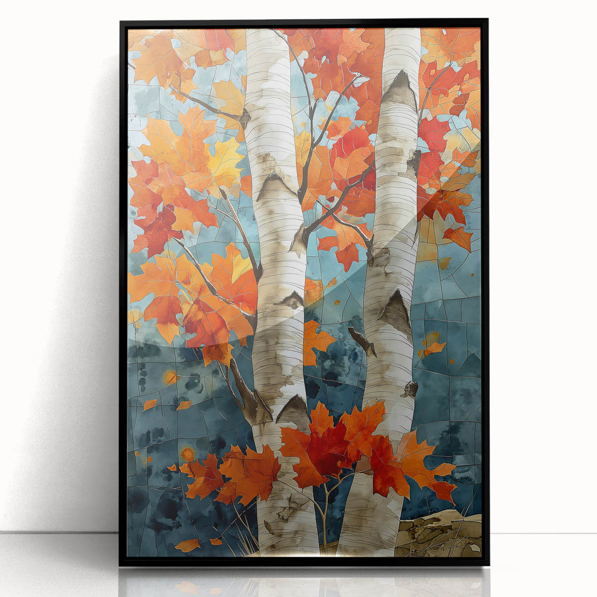 Large abstract wall art featuring a Colorado Aspen scenery in muted earth tones on a framed acrylic.
