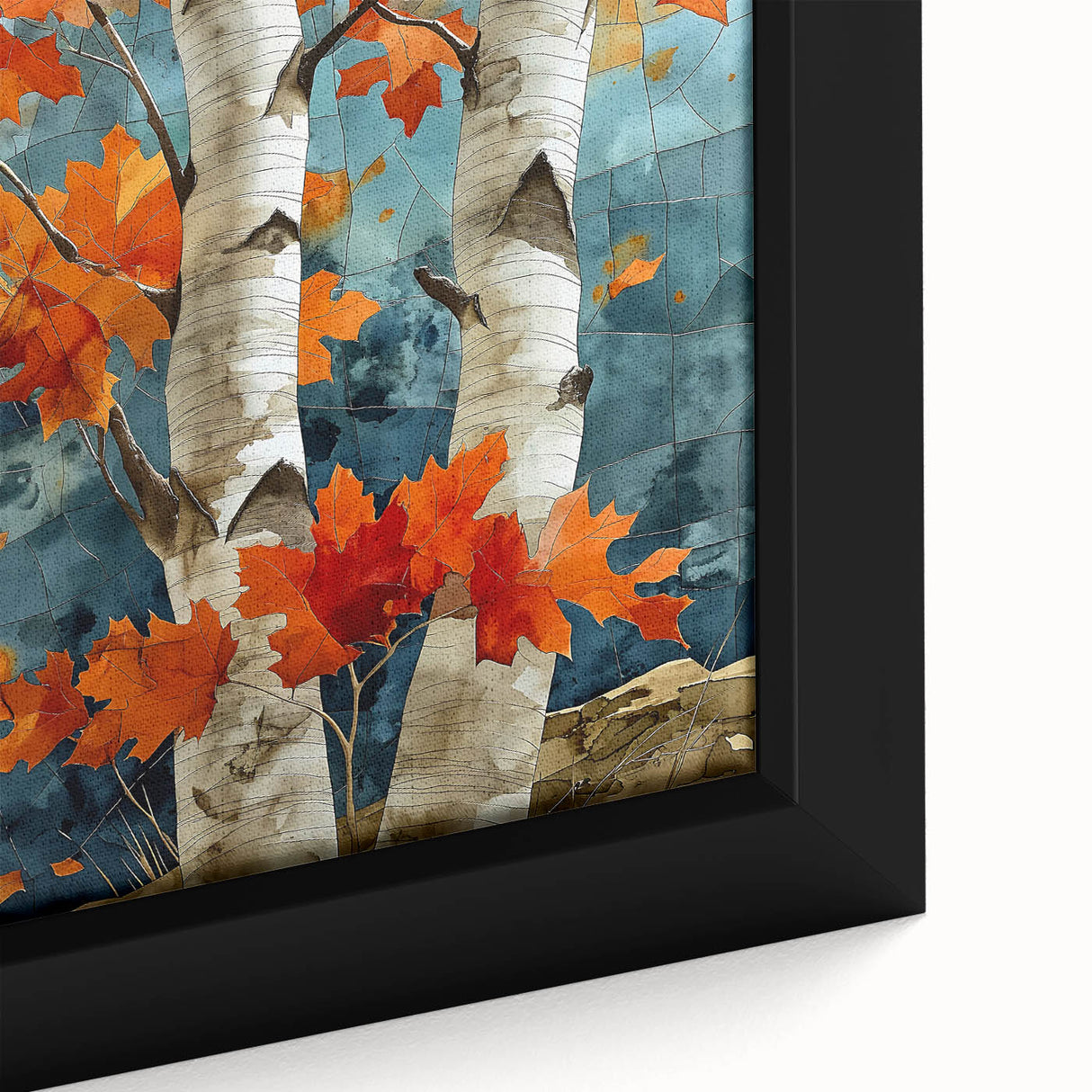 Close-up of textured black wall art depicting Aspen, Colorado scenery on a framed canvas, ideal for living room decor.