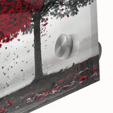 Large abstract wall art depicting Denver scenery in mid-century modernist style on acrylic, ideal for dining room art.