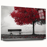 Acrylic print of Denver skyline in muted gray and blue tones, ideal for modern bedroom or dining room decor.