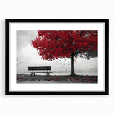 Extra large abstract art print of Denver skyline with vibrant, colorful textures on a black framed canvas.