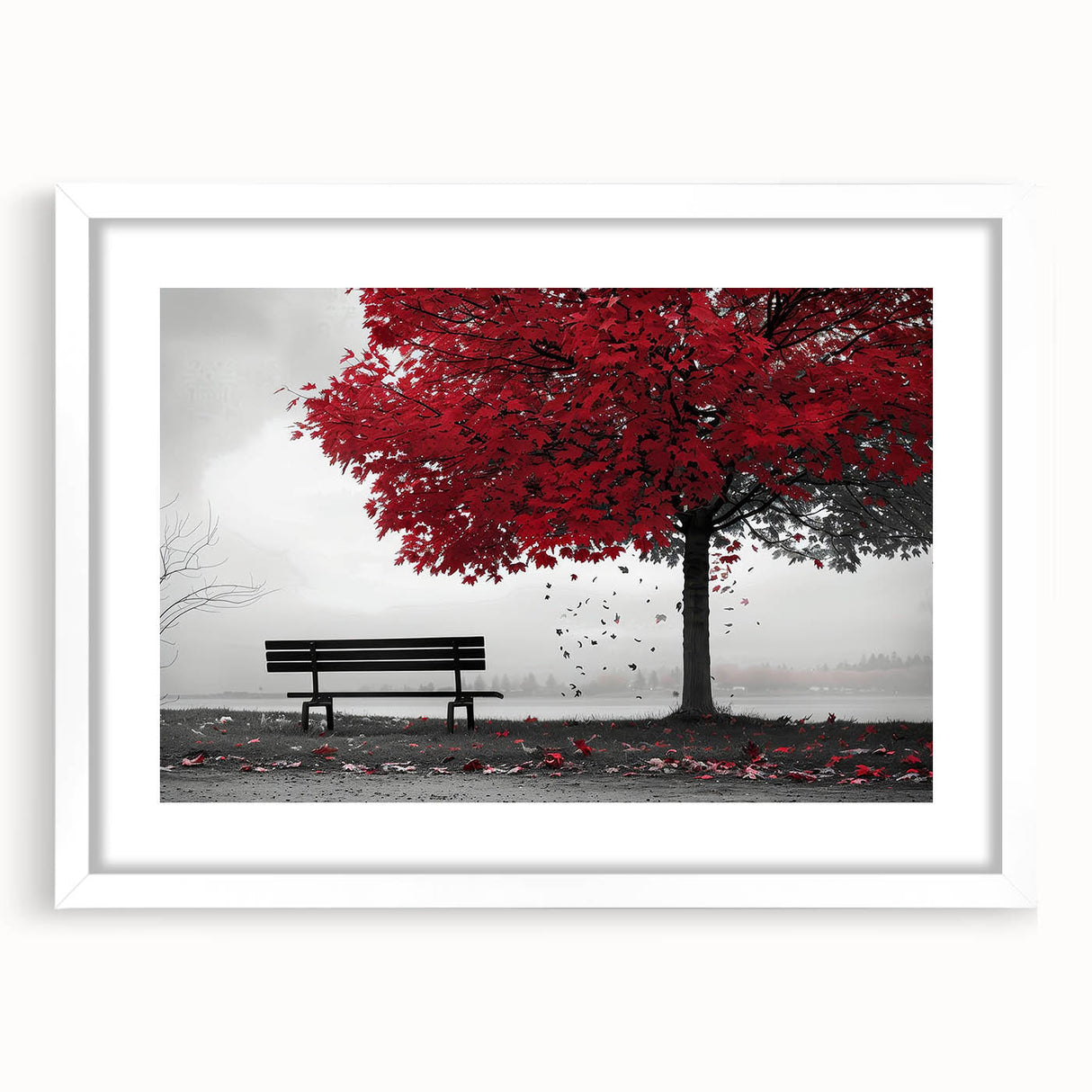 Abstract art print of Denver skyline in muted blue and gray tones on a framed white mat.