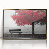 Framed acrylic print of a Denver, Colorado scenery in mid-century modernist style, with golden hues.