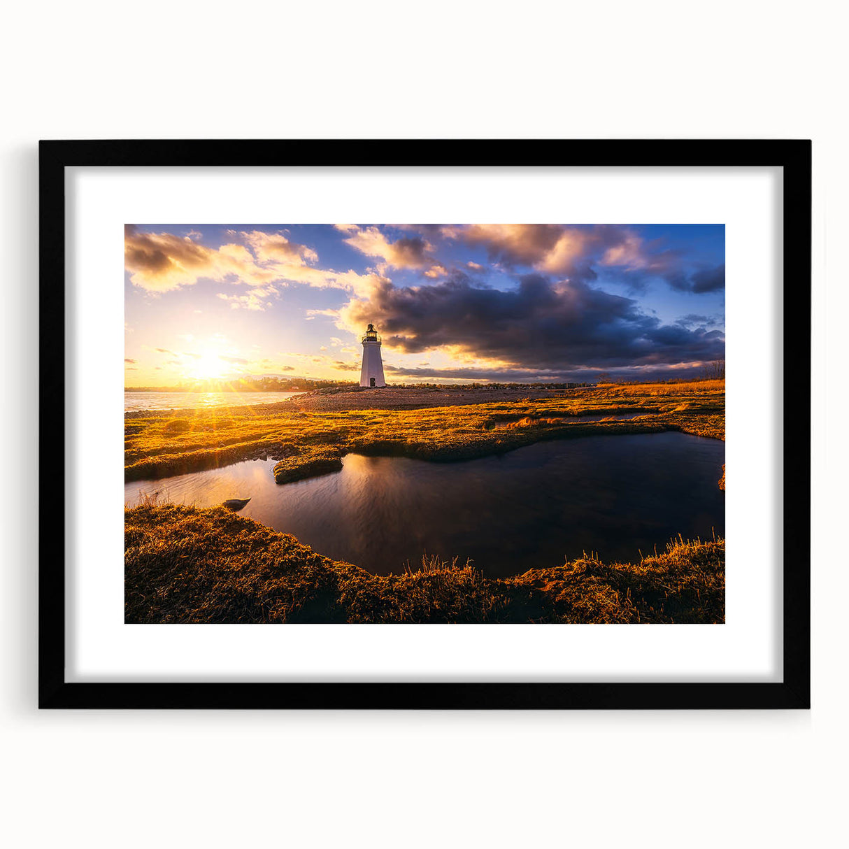 Extra large abstract art print of a colorful, textured Connecticut scenery on a black framed canvas.