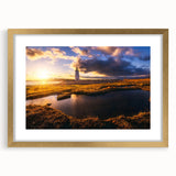 Extra large abstract art print of a textured Connecticut scenery in muted earth tones, framed in gold.