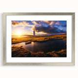 Textured abstract art print depicting a serene Connecticut landscape in muted earth tones, framed in silver.