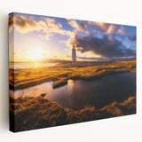 Large canvas print of a serene Connecticut landscape in soft green and blue tones, ideal for kitchen wall art.