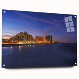 Large abstract wall art on acrylic glass, featuring Daytona scenery in muted blue and green tones.